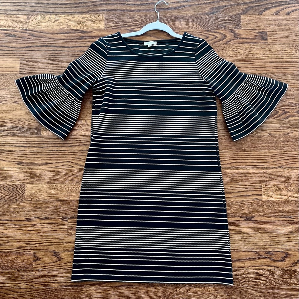 Striped Black and White Bell Sleeve Dress